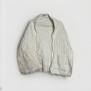 Connemara Knitwear Ivory Merino Wool Knit Cape Shawl Open Sweater Womens OS